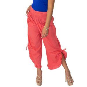 Coral Solid Bottom Tie & Ruffle Pant